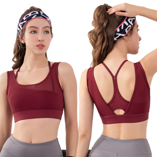 Running Gathers Shockproof Mesh Outer Wear Fitness Yoga Sports Bra