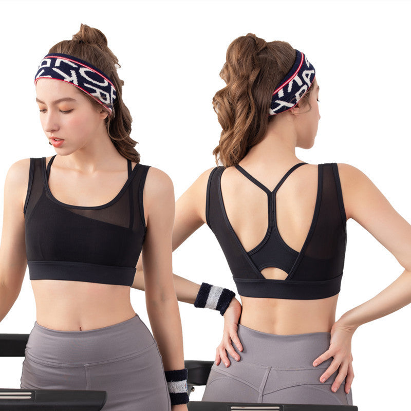 Running Gathers Shockproof Mesh Outer Wear Fitness Yoga Sports Bra